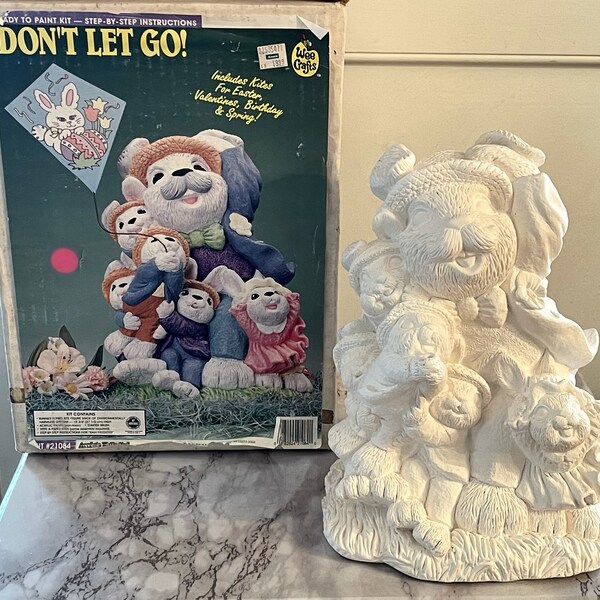 READY TO PAINT Easter Kit..."Don't Let Go!"...Includes Ceramic Statue, Kites & Original Paint...Unused...Original Box...Wee Crafts...1990