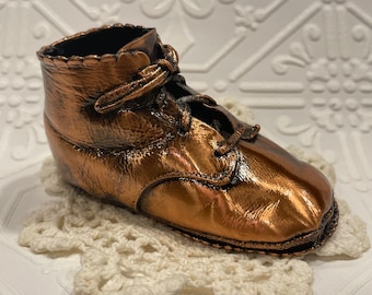 BRONZED BABY SHOE…Single Bronzed Lace Up Baby Shoe with Laces Dipped in  Bronze…For Plants, Artificial Flowers/Home #758