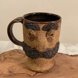 POTTERY FACE MUG…Ceramic/Pottery…Hand Made…Glazed…Textured…Mustache…Man’s Face…Face Mug…1977 #2