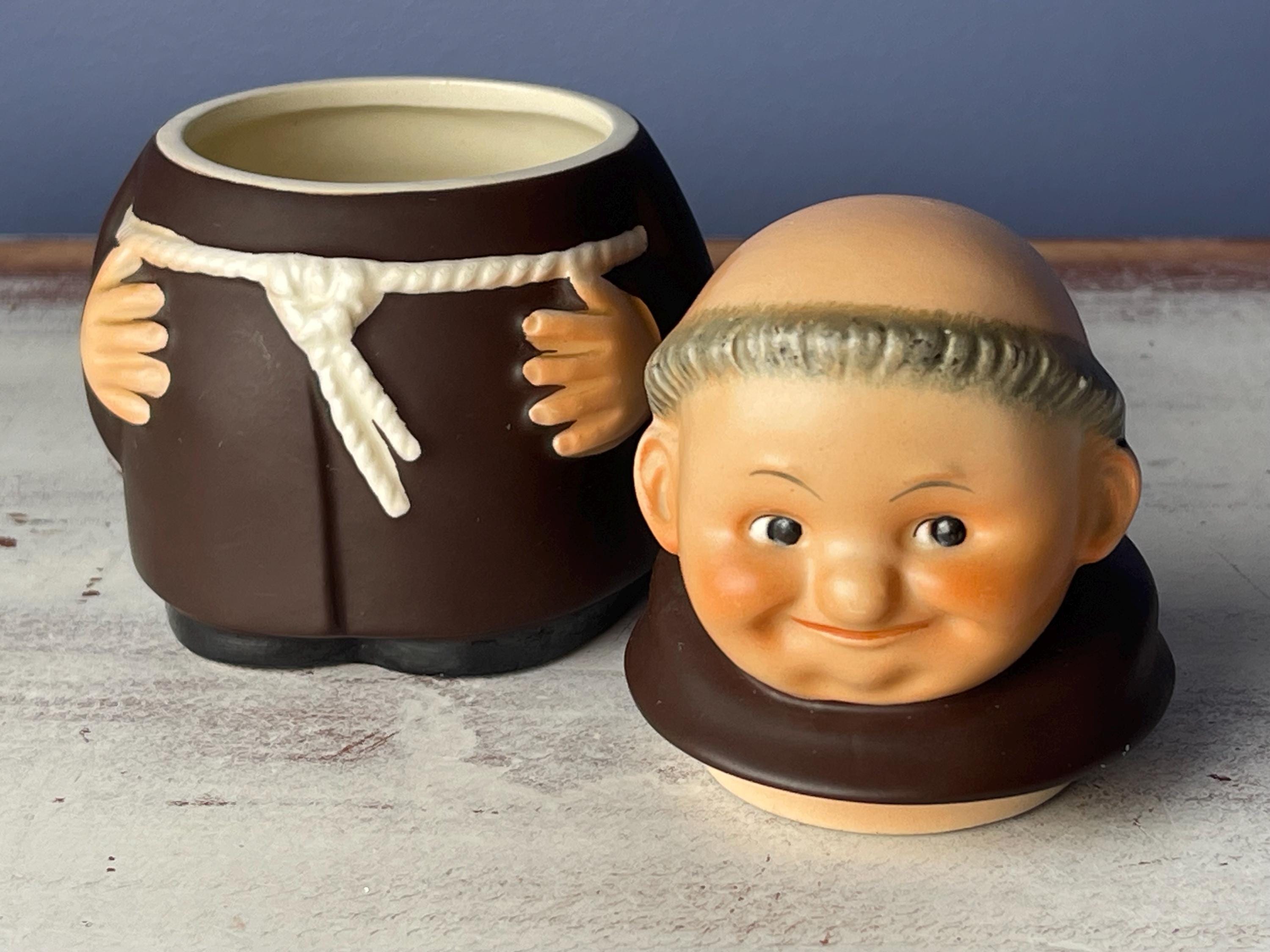 W. GOEBEL FRIAR SUGARBOWL…Monk…Comes with Goebel Tray… Brown Robe with Tied  White Belt…N43C…Removable Head…W Germany…1957 #281