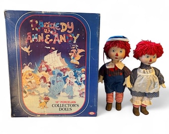 RAGGEDY ANN & ANDY Dolls…The Bobbs-Merrill Company…Porcelain…16”…Never Displayed…Gorgeous! Original Box…Collector Dolls…1970s