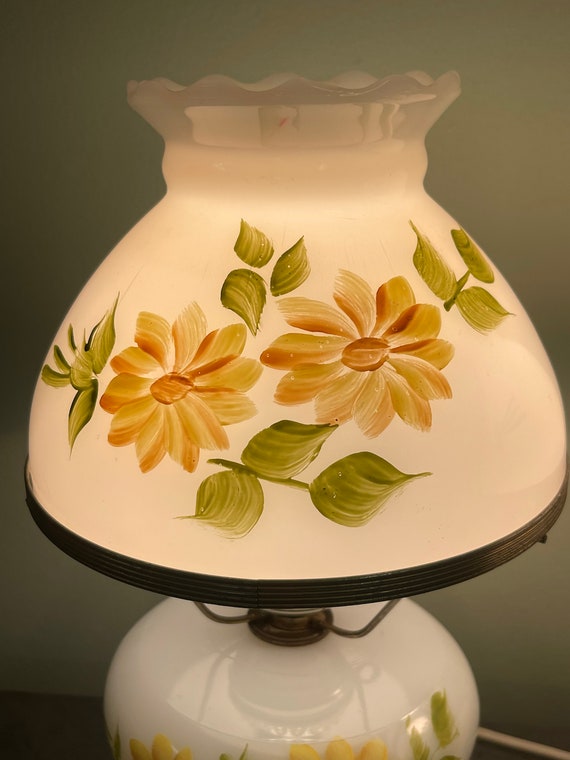 MILK GLASS Lamps…hand Painted Yellow Flowers With Greenery…large