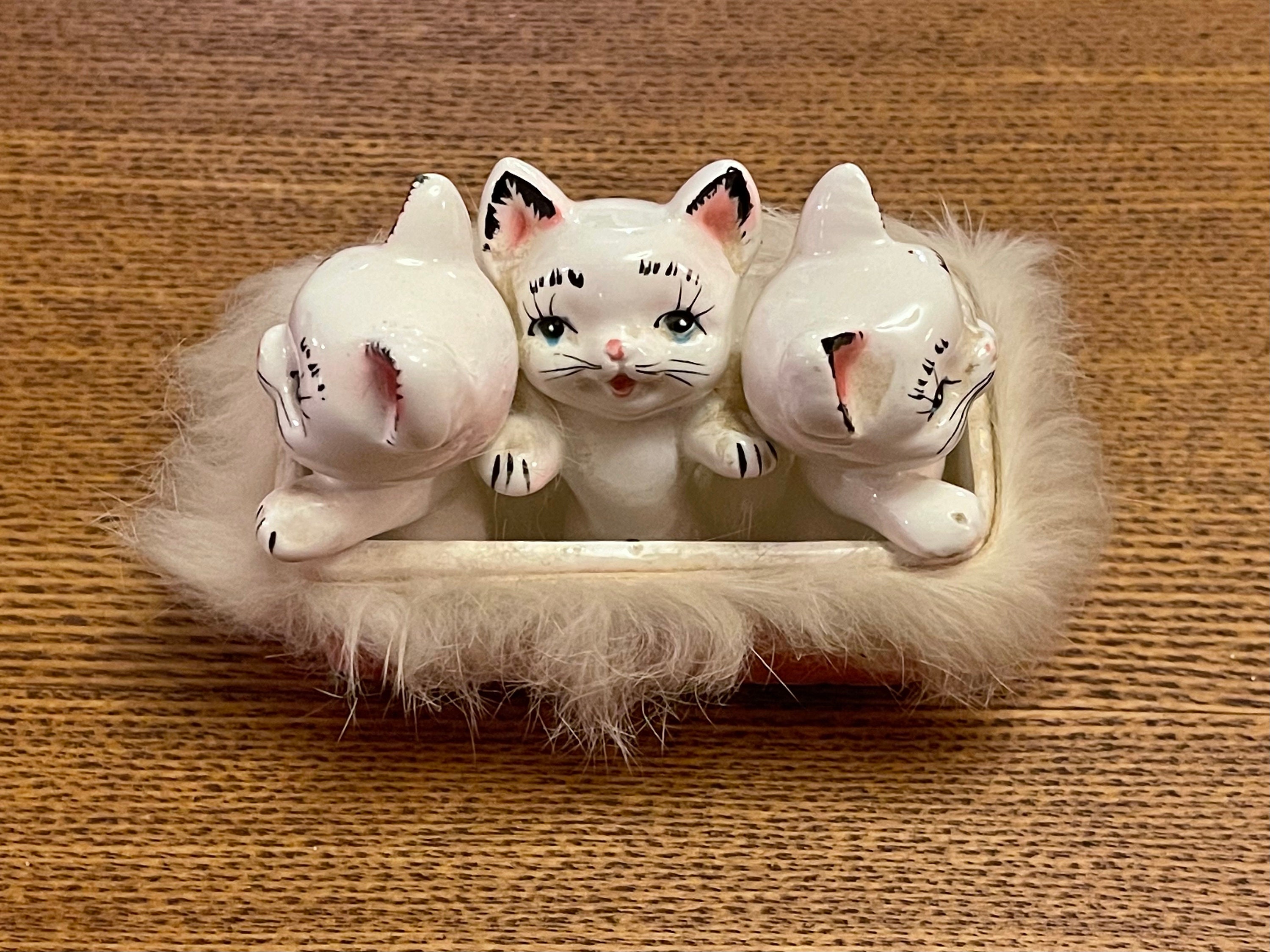 KITTENS in A BASKET Figurine…three Adorable Porcelain Kittens…pink