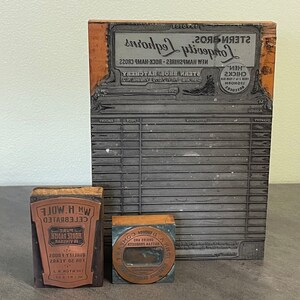 PRINTER BLOCK PRESSES…Metal and Wood…Heavy Weight…Invoice Press, Number Press and Advertising Block…Set of 3…1920s/1930s...#932