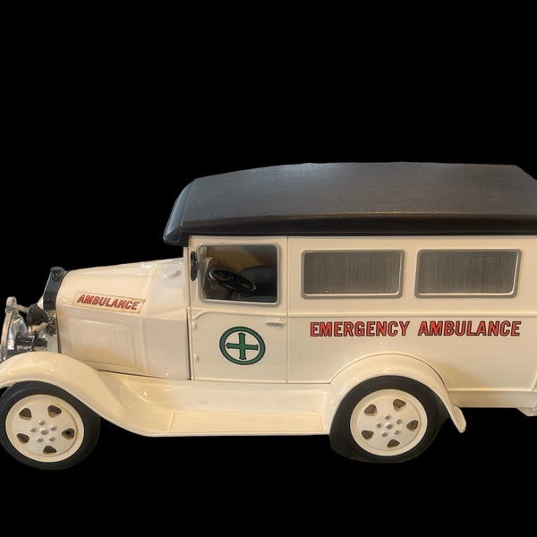 DECANTER/EMERGENCY  AMBULANCE…Jim Beam Distillery Co…Porcelain…Kentucky Straight Bourbon Whiskey Decanter…1930 Replica…U.S.A. 1980s