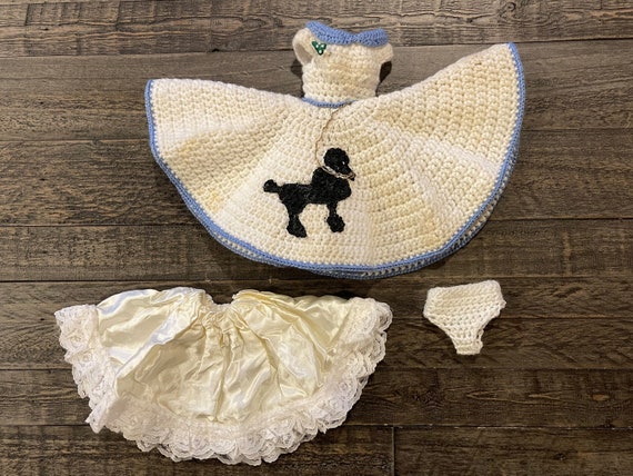 CROCHET POODLE Skirthandmade Crochet Doll Dress for 15 Dollcream, White and  Blueglittery Poodlechainunderwearlace Slip1950s/60s 