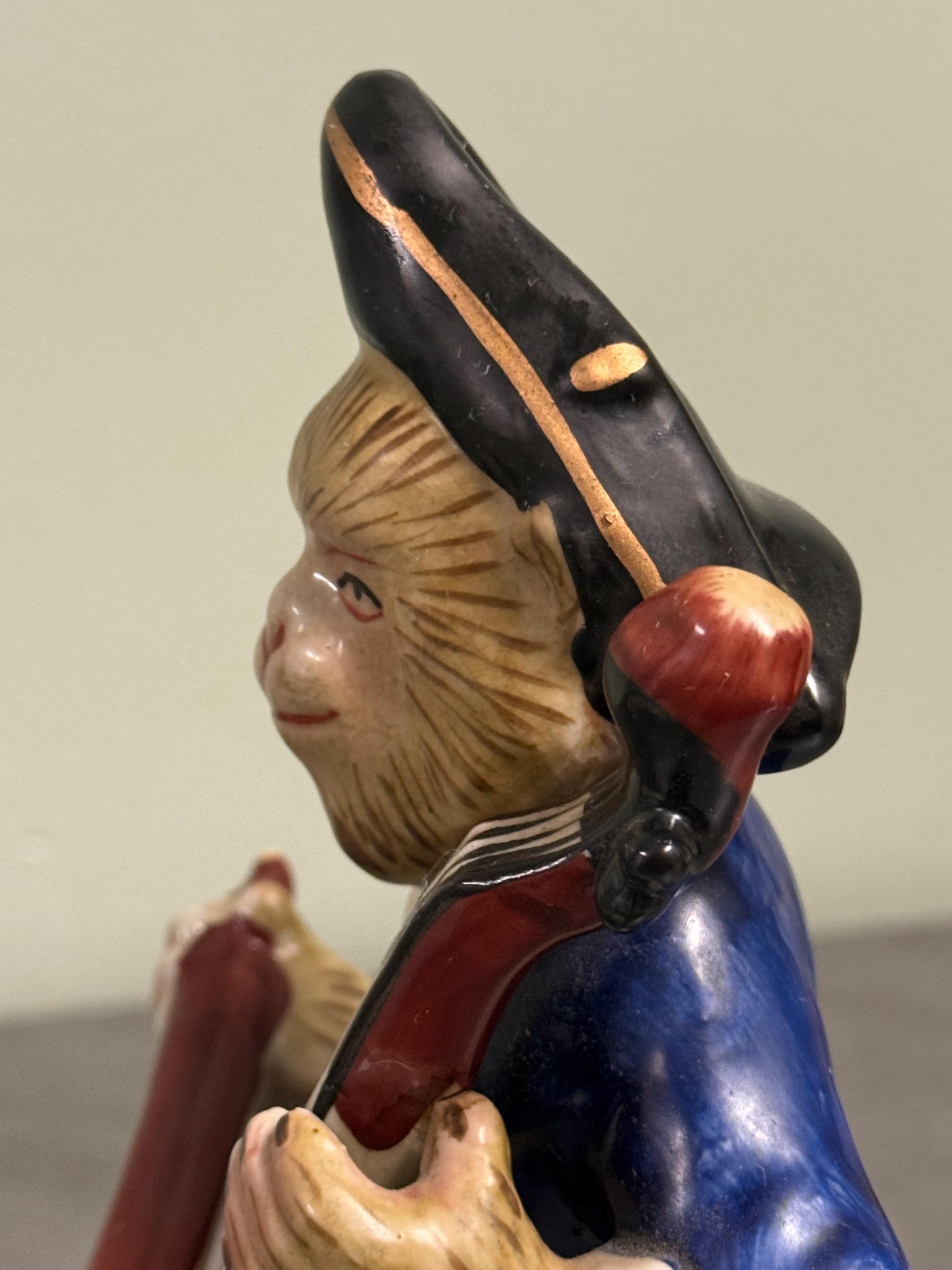 MUSICAL MONKEY FIGURINE… Meissen Style…monkey Band…double Bass
