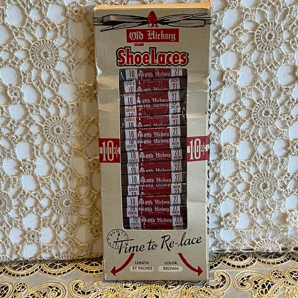 OLD HICKORY SHOELACES…27” Brown…Box of 24 Shoe Laces…1950s #65