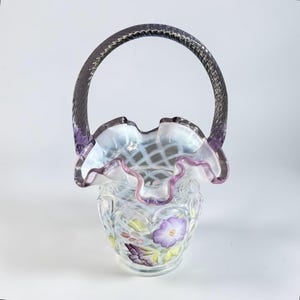 Fenton Glass Basket Painted Flowers - Etsy
