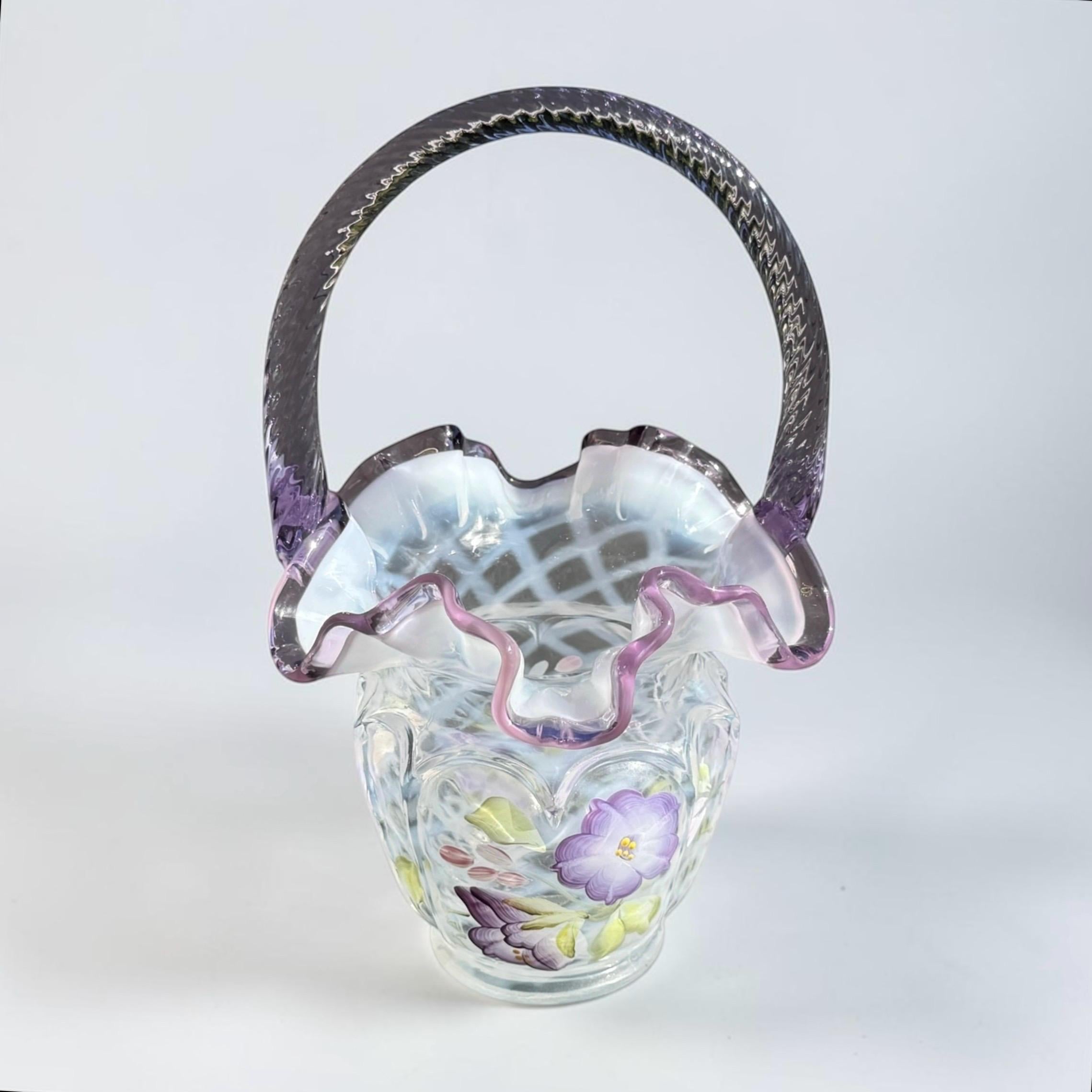 Fenton Glass Basket Painted Flowers - Etsy