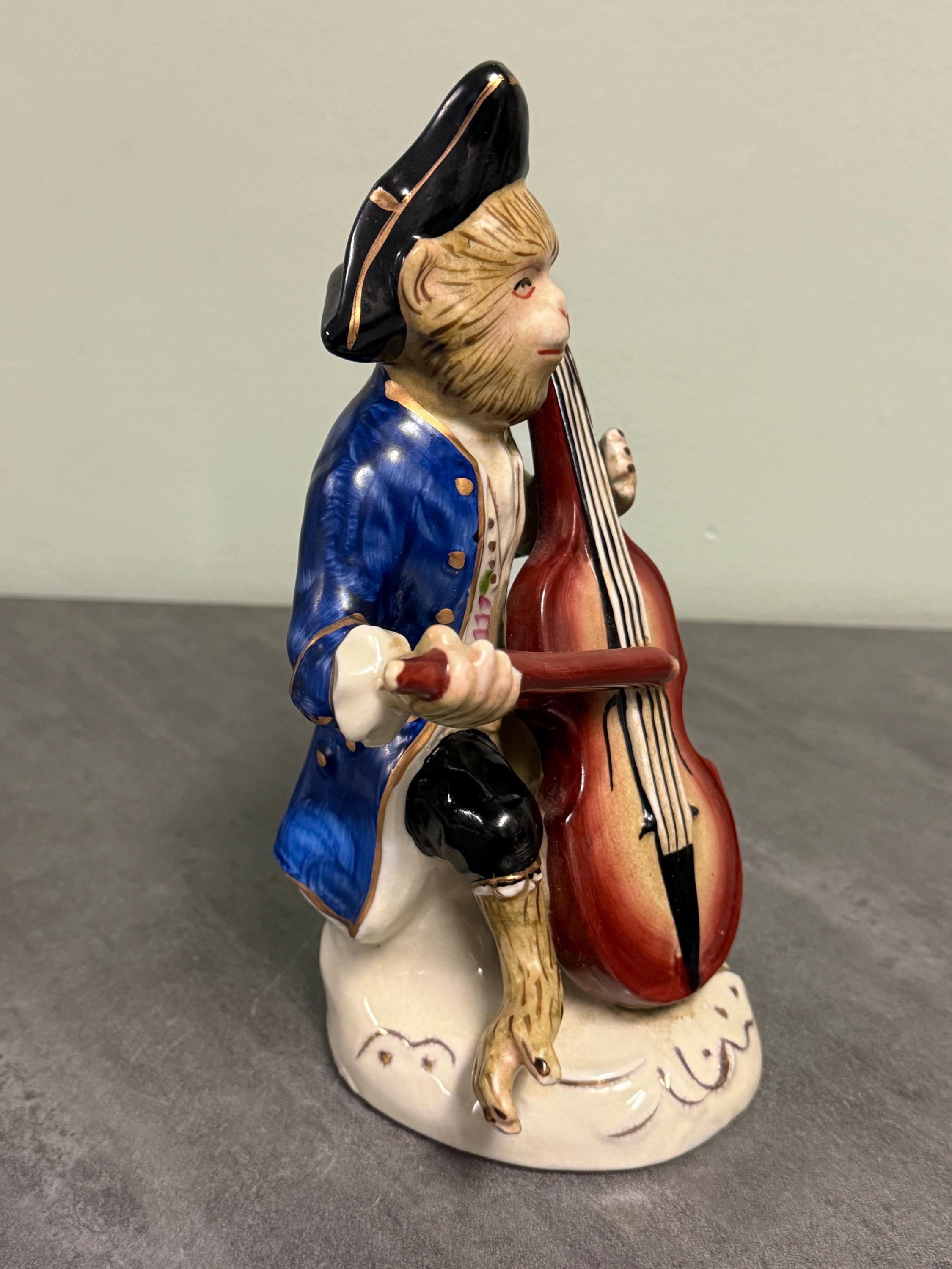 MUSICAL MONKEY FIGURINE… Meissen Style…monkey Band…double Bass