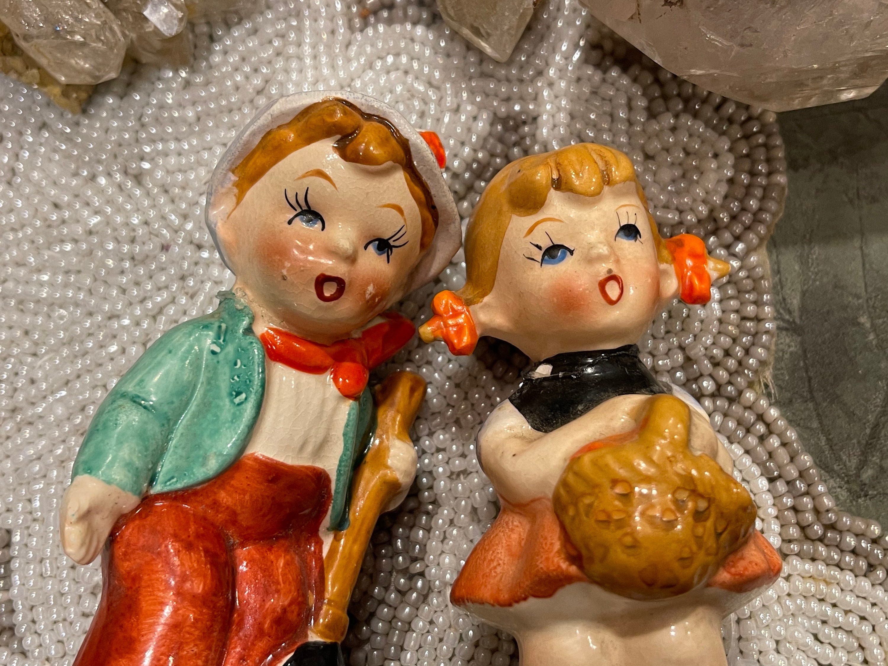 ARTMARK SALT & PEPPER Shakers…ceramic…girl With Basket, Boy With