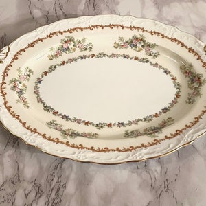 NORITAKE OVAL PLATTER...Floral Design, Scalloped, Gold Trim and Edging...Ornate Handle...1930s/1940s…Breathtaking! #000