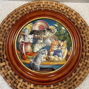 KITCHEN CAPERS PLATE…Jurgen  Scholz…Second Issue “Litter Rascals Collection”…Limited Edition…Porcelain…Bradford Exch…Wooden Frame…1998 #B2