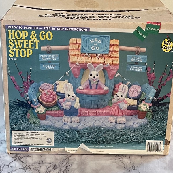 READY TO PAINT Easter Kit...Ceramic "Hop & Go Sweet Stop" Includes Statue, Original Box and Accessories...Unused..Wee Crafts..#21092...1990
