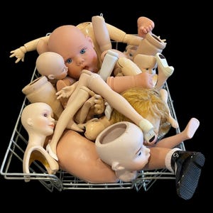 DOLL PARTS For Crafting/Art/Repurpose…Heads, Torsos, Arms, Legs…Plastic, Porcelain, Various Makers and Sizes…43 Pieces in All
