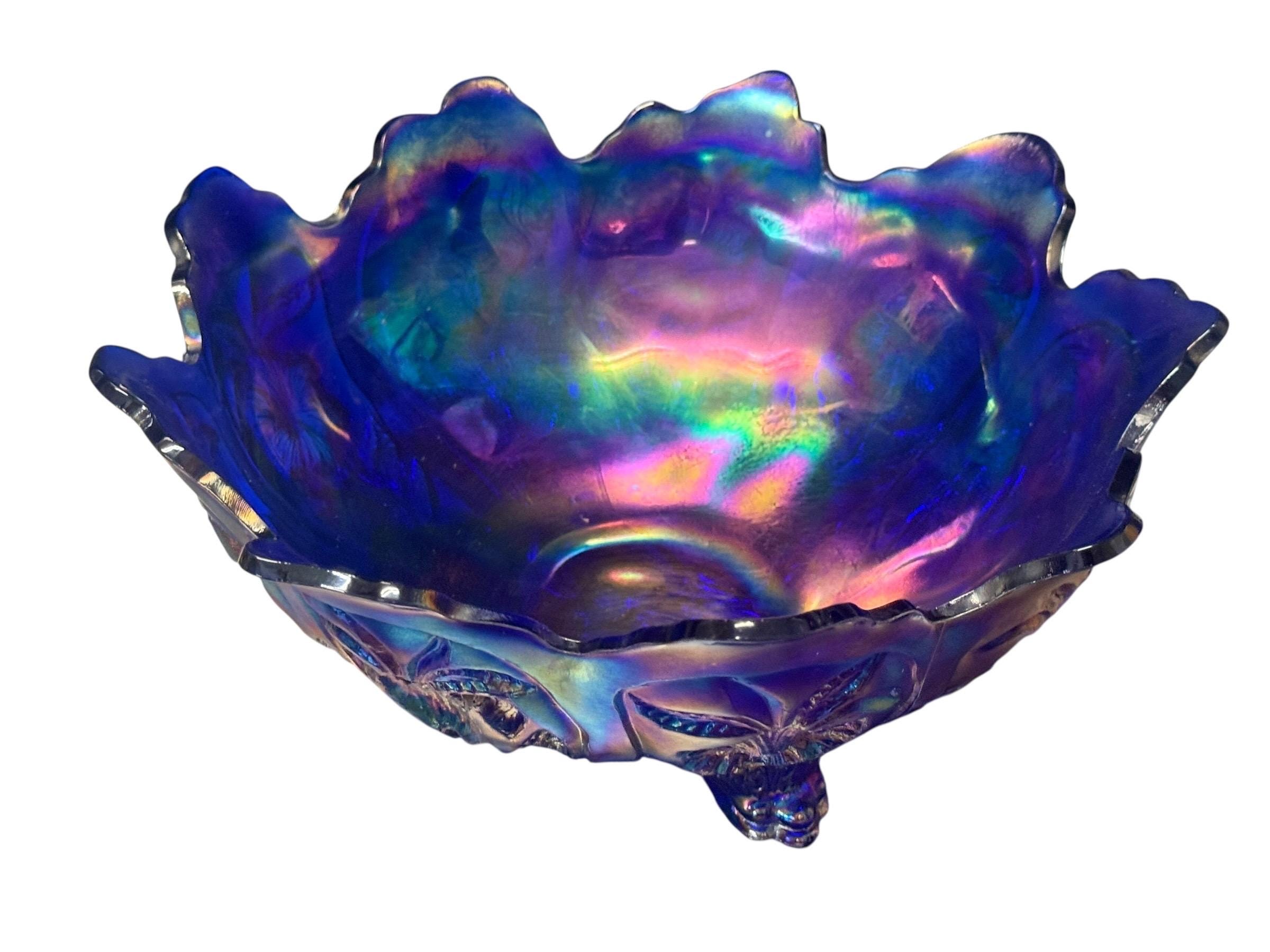 AURORA FLORAL Bowl…imperial Carnival Glass Jewel Bowl…scalloped