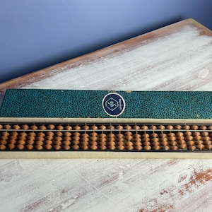WOODEN ABACUS…Unshudo…Antique Mathematical Calculator…Japan…Counting Tool…Wooden Beads and Base…Original Box and Tag…Japan 1940s 000Bx10