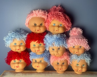 VINTAGE DOLL HEADS…Effe…Doll Parts…Doll Head Lot…Set of 10…Large Plastic…Yarn Hair…Art/Sculpture/Craft…Large…Vintage #000Bx13