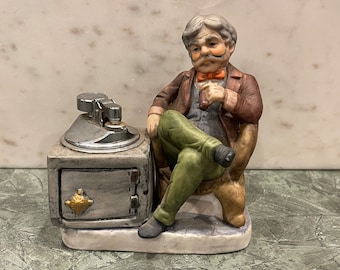 MAN/CIGAR LIGHTER…Bisque…Removable Metal Lighter…Lighter Stand…Unique Collectible…1950s/60s…Japan #722