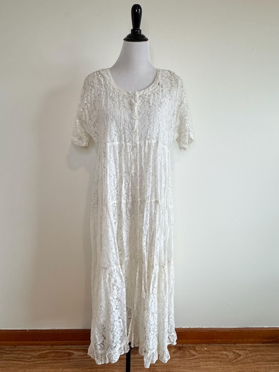 90s Vintage Lace Babydoll Maxi Dress Retro Wedding Dress