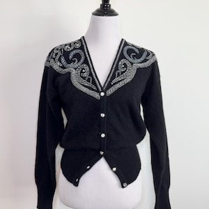 Marisa Christina Lambswool Angora Beaded Sweater Cardigan  VTG 90s Women’s Small