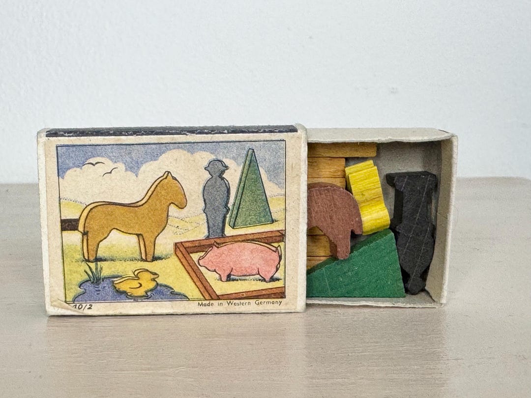 Vintage 60s 70s Wooden German Matchbox Mini Farm Play Set Minature ...