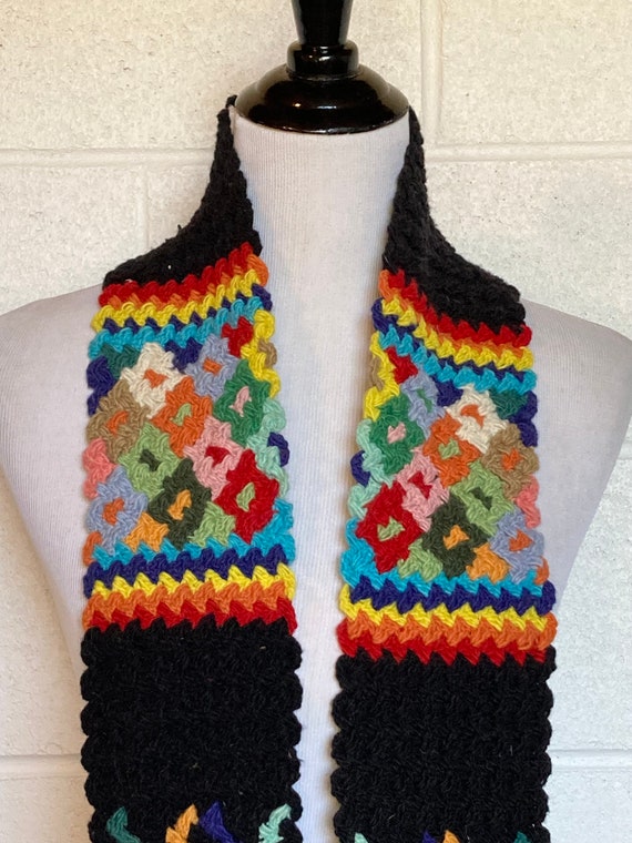 Vintage Handmade Rainbow Pom Pom Knit Scarf Color… - image 3