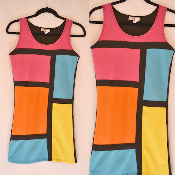 Vintage 1990s Color Block Neon Mondrian Wiggle Dre