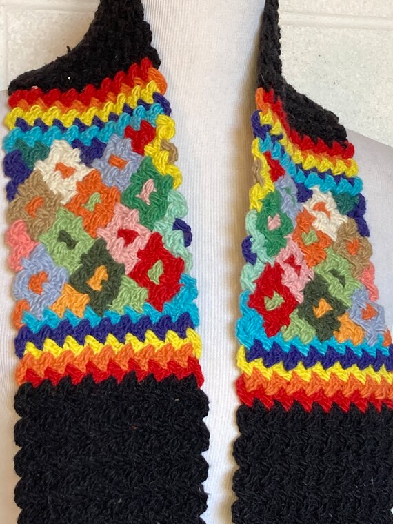 Vintage Handmade Rainbow Pom Pom Knit Scarf Color… - image 7