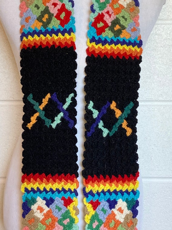 Vintage Handmade Rainbow Pom Pom Knit Scarf Color… - image 4