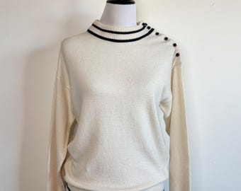 Suéter Pendleton con botones laterales, lana vintage, blanco y negro, para mujer, talla mediana