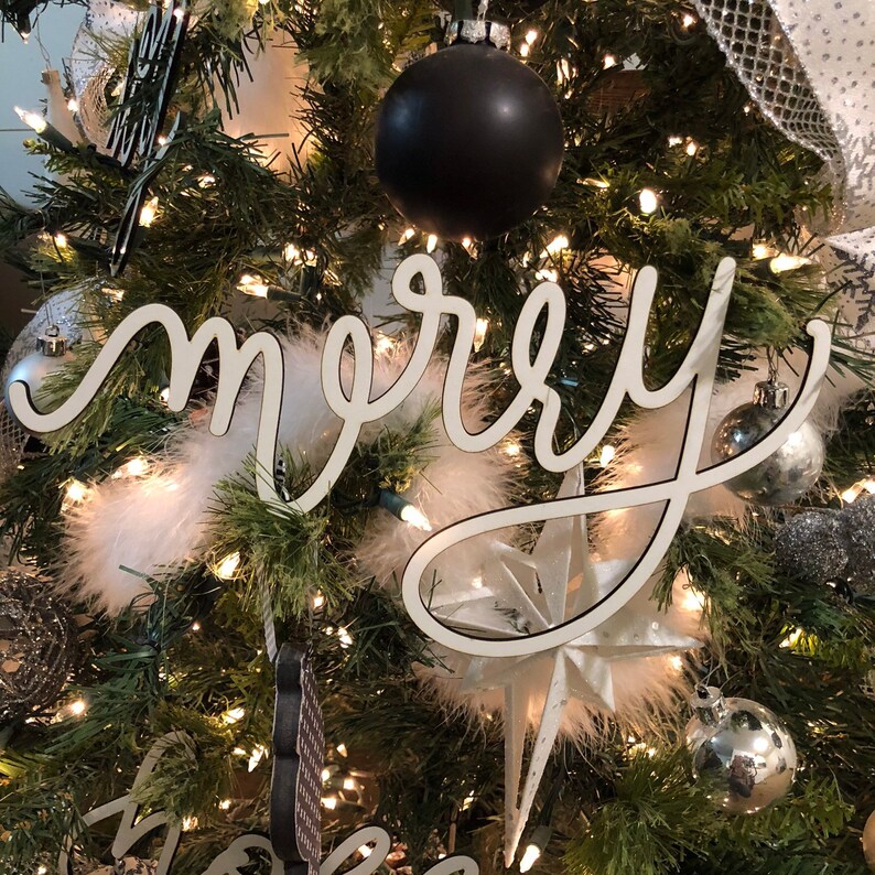 Believe Christmas Tree Ornament Word Hand Lettered White Etsy