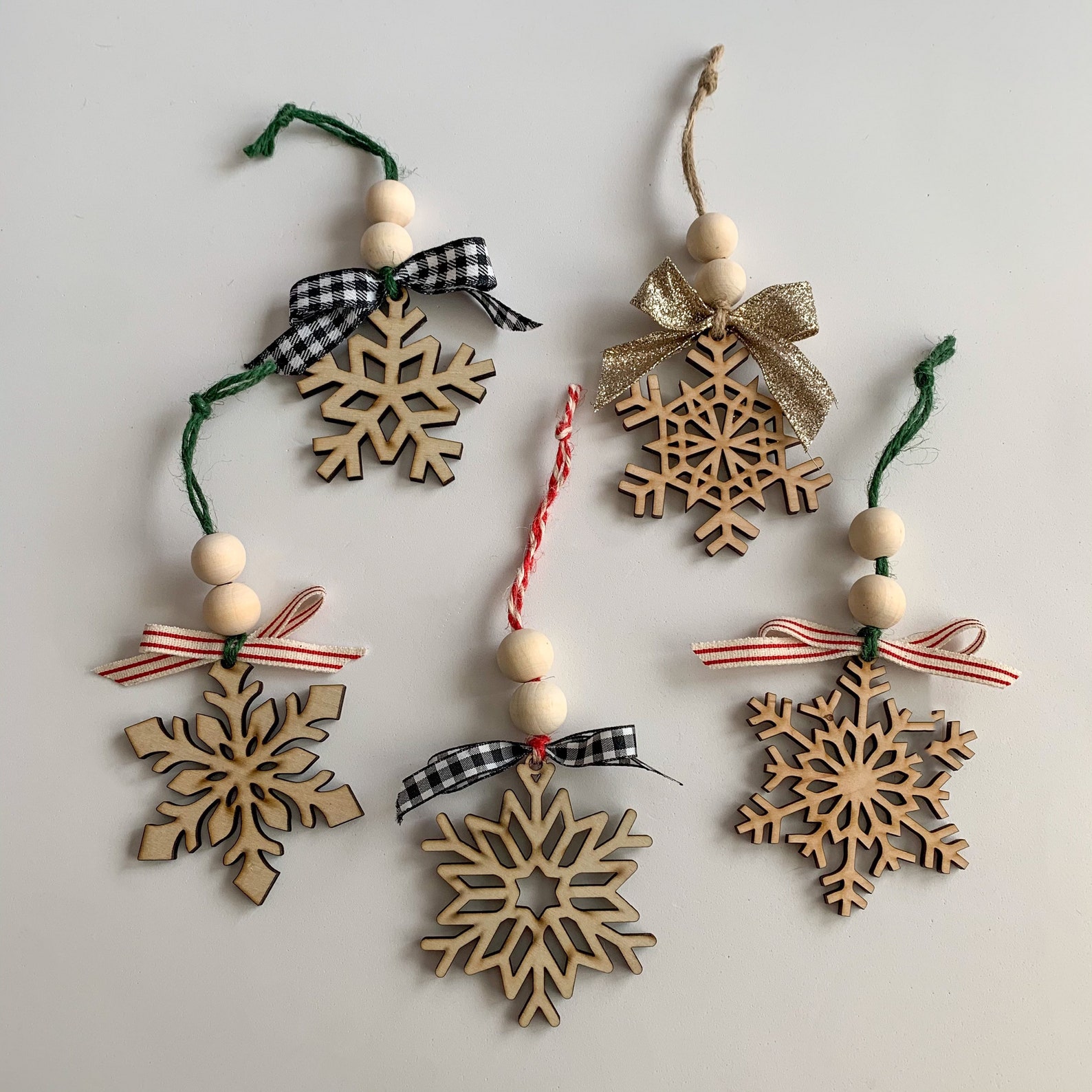 Wood Snowflake Christmas Tree Ornaments Set of 5 or 10 Etsy