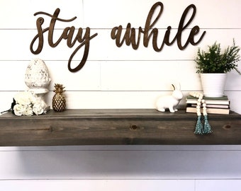 Stay Awhile Wall Decor Wood Cutout, Wooden Word Guest Room Decor