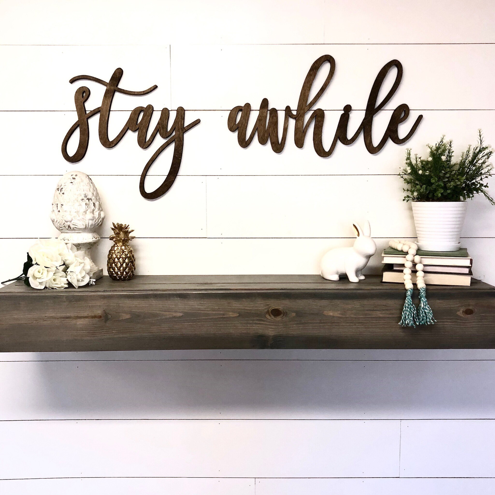 Stay Awhile Wall Decor Wood Cutout Wooden Word Guest Room