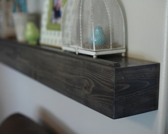 Gray Stained Wood Fireplace Mantel Shelf: Floating Beam Style