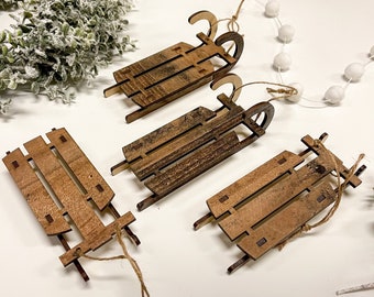 Wooden Sled Vintage Christmas Tree Ornaments: Rustic Sleigh Decor