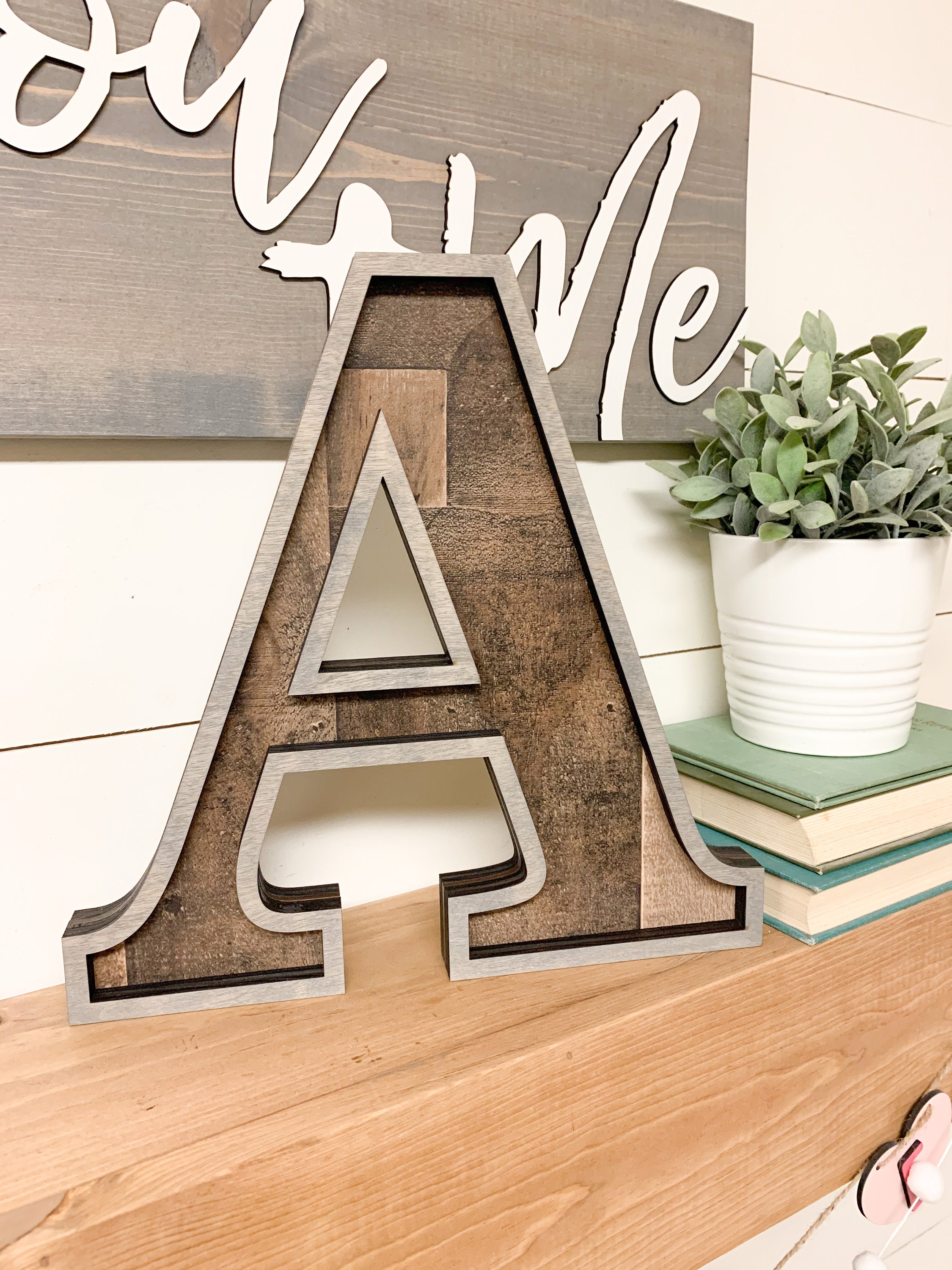 Painted Free Standing Letters for Shelf, Custom Wood 3d Block