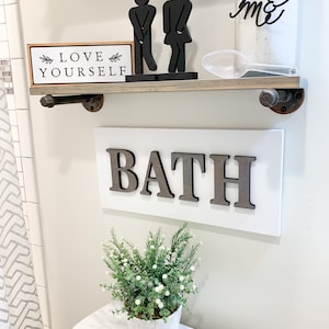 Set of 2 Standing Bathroom Sign People Wood Cutouts 3 Color Options Laser Cut Restroom Men & Women Bathroom Decor, Boys, Girls Bath Sign image 3