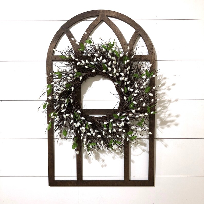 Wood Cathedral Window Frame Wreath Hanger