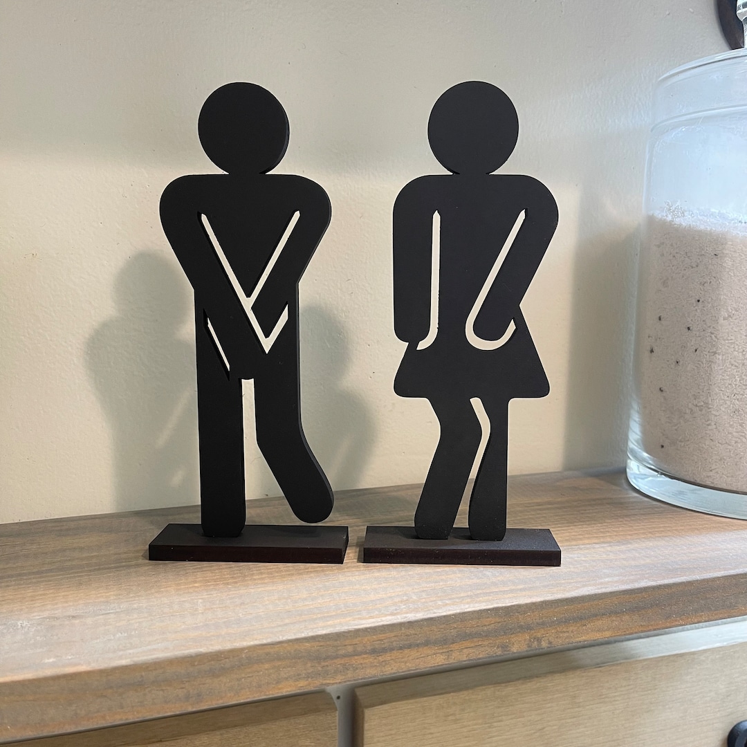 Funny Bathroom Decor, Set of 2 Standing Bathroom People Sign Wood ...