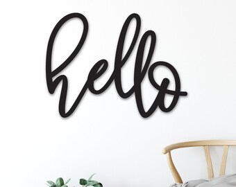 Hello Wood Word Cutout, Wooden letters, Welcome Sign Laser Cut Word, Gallery Wall Decor, Black Home Decor