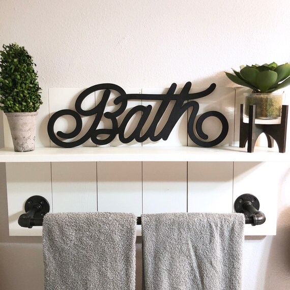 Bathroom Wood Word Cutout Scroll Cut 