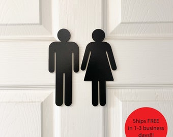 Set of 2 Bathroom Sign People Wood Cutouts 7 Color Options! Laser Cut Restroom Men & Women Bathroom Decor, Boys, Girls Bath Sign