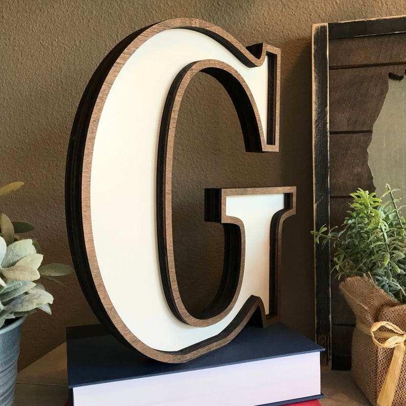 Wooden Letter Cutout, Framed Wood Letter, Laser Cut Wood Letter Sign Wooden Letter Wall Decor, Marquee Style Wood Letter Cutout image 3