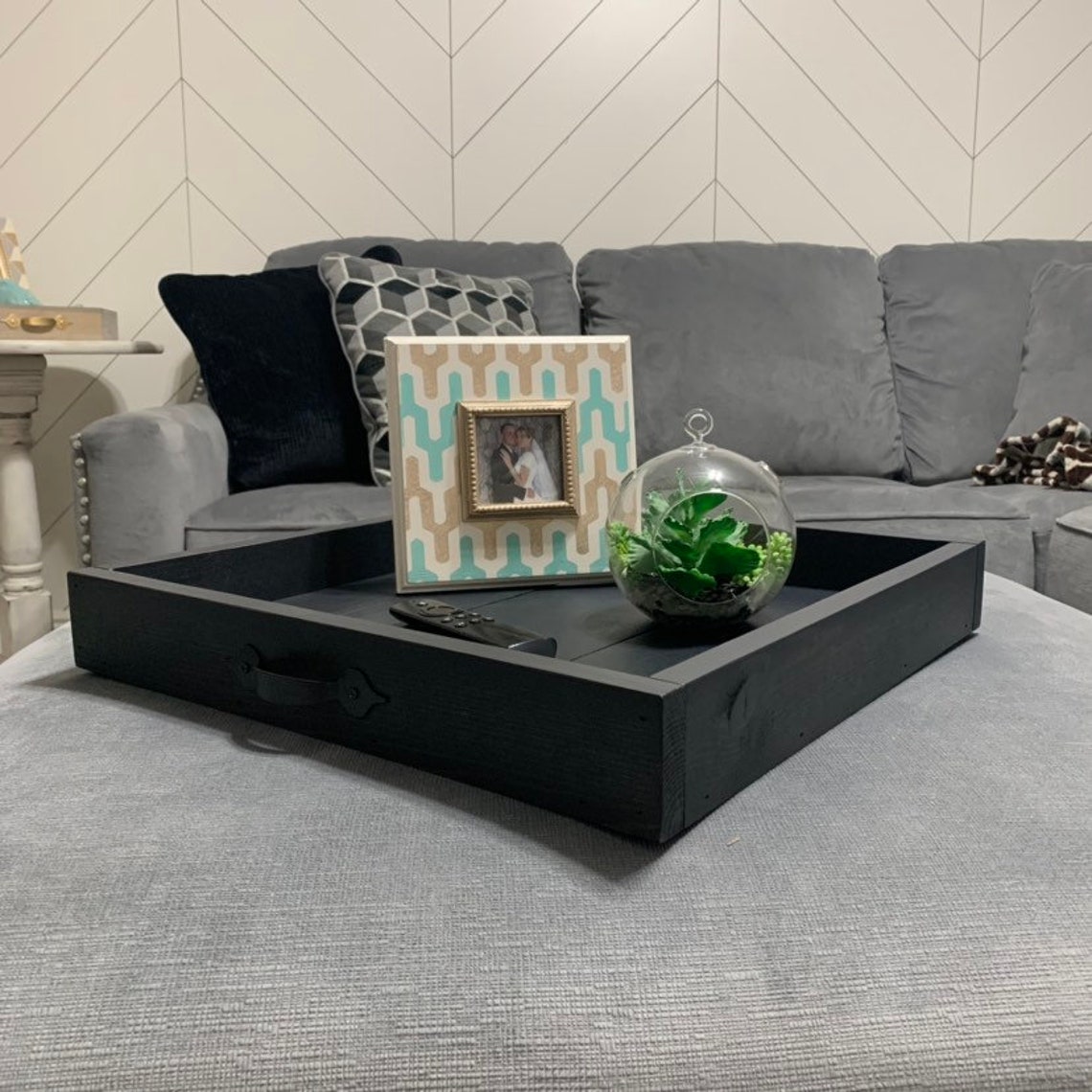 Black Rustic Wood Coffee Table Tray Home Decor Ottoman Tray Etsy