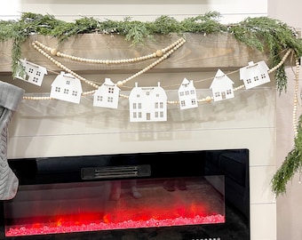White Houses Christmas Tree Banner, Christmas Mantle Banner Christmas Tree Ornaments, Neutral Christmas Decor