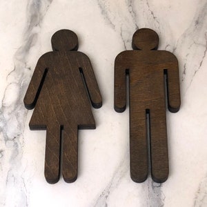 Set of 2 Bathroom Sign People Wood Cutouts 7 Color Options! Laser Cut Restroom Men & Women Bathroom Decor, Boys, Girls Bath Sign