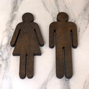 Laser Cut Wood Bathroom Sign Set: Modern Restroom Decor, 7 Color Options